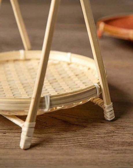 Bamboo two-tier snack / dessert stand, two-tier round bamboo stand, medium size (38 cm total height, 17 cm top / 19 cm bottom tray diameter)