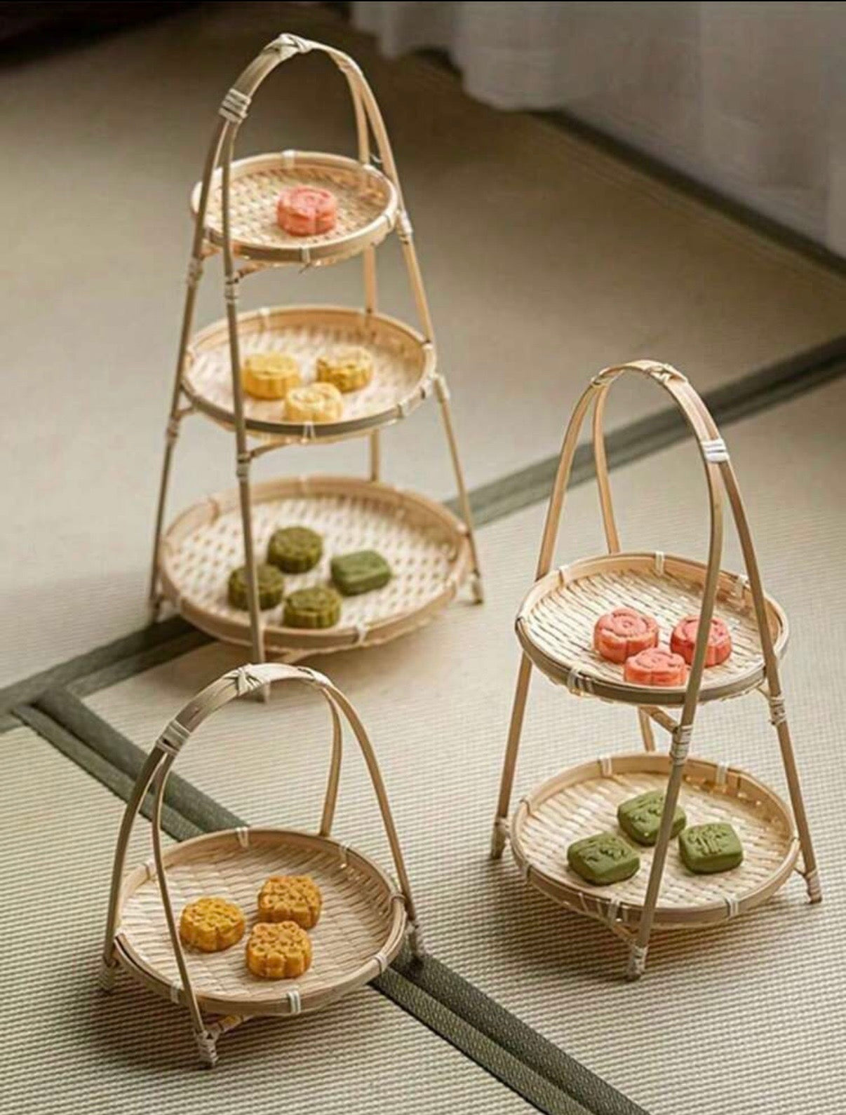 1/2/3 Tier Round Bamboo Snack & Dessert Stand, Tiered Tray Display Rack, Rustic Farmhouse Decor, Creative Dessert Display Stand, Cake Stand, Fruit Plate, Suitable For Holiday Parties, Home Kitchen Supplies, Wedding Decoration Display Rack