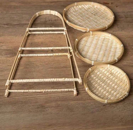 Bamboo tiered snack / dessert stand, 1, 2 or 3-tier round bamboo stand with rustic farmhouse styling