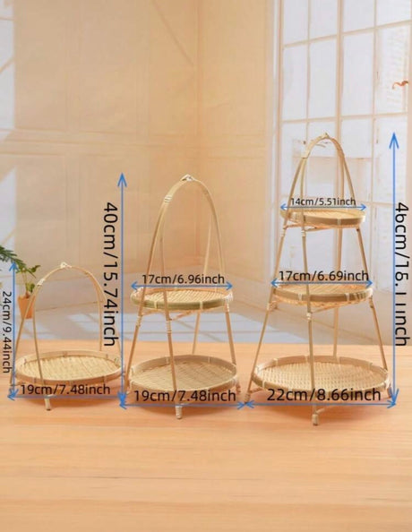 Bamboo tiered snack / dessert stand, 1, 2 or 3-tier round bamboo stand with rustic farmhouse styling