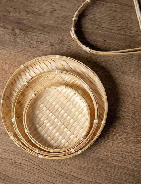 Bamboo tiered snack / dessert stand, 1, 2 or 3-tier round bamboo stand with rustic farmhouse styling