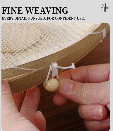 Bamboo food cover basket, hand-woven bamboo dish with hinged fan-fold mesh cover